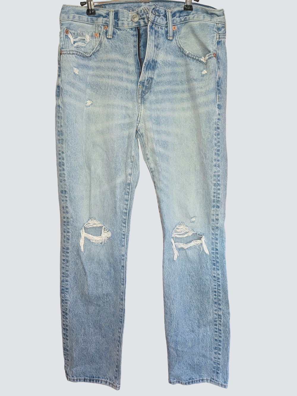 American Eagle Outfitters Light Wash Distressed Slim Straight Jeans